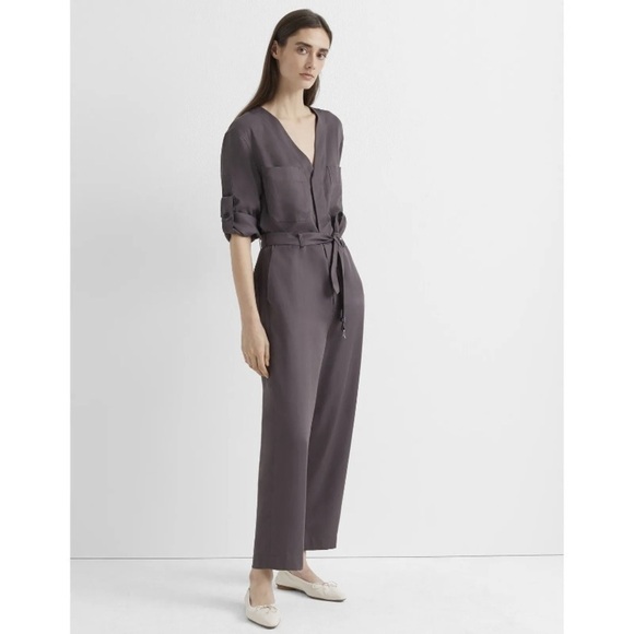 Club Monaco utility jumpsuit size 6 gray belted designer FLAWED* AS IS - Picture 1 of 13